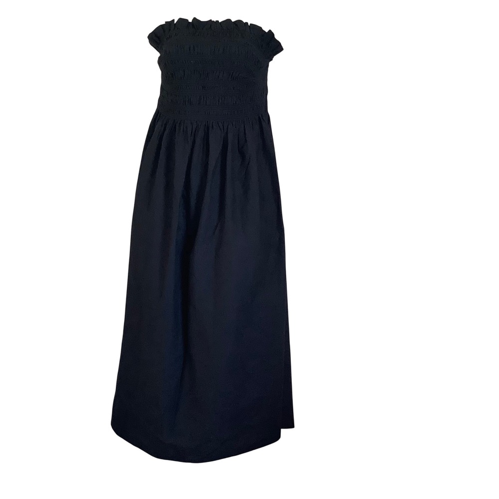 HM Black Smocked Strapless Maxi Dress 100% Cotton Tube Ruffle XXL 09857773